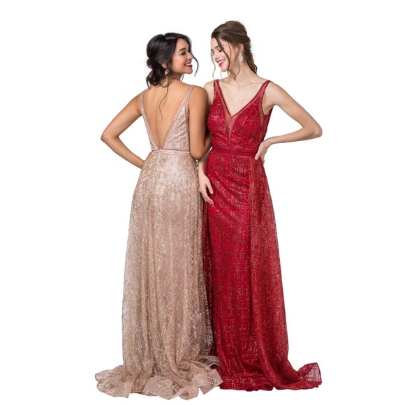 🆕NWT PROM BRIDESMAIDS V neck Embellished Gown - Picture 5 of 6